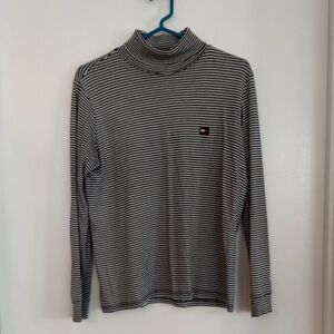 Tommy Hilfiger Black and White Striped Turtleneck Sweater
